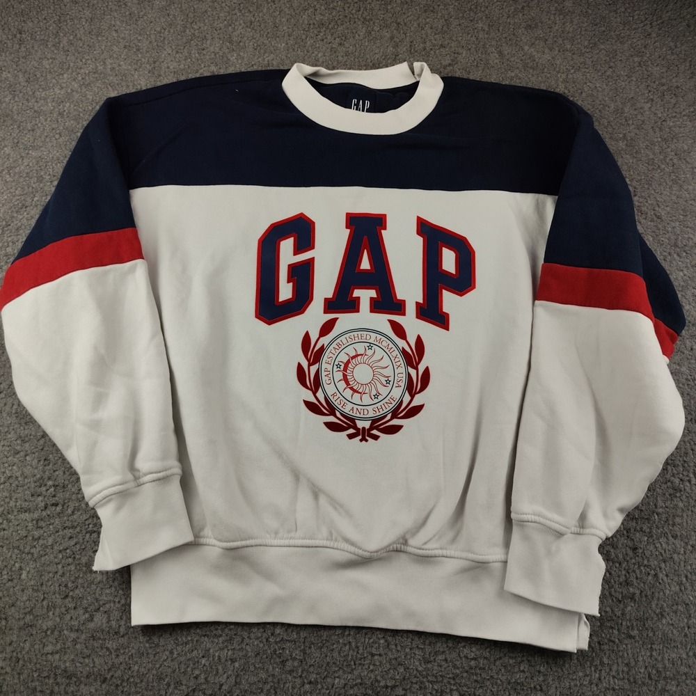 Gap Sweatshirt Navy White Red Crest Graphic Small Mens Preppy 90s Y2K Style